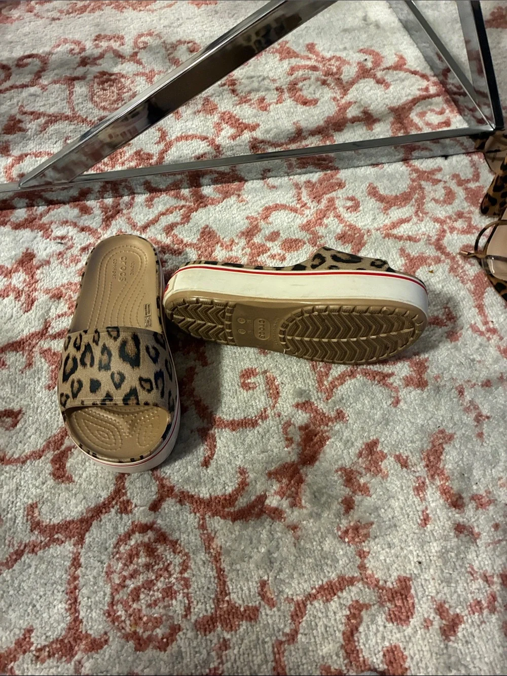 Crocs Kids Slide Sandals in Leopard Print - Tan